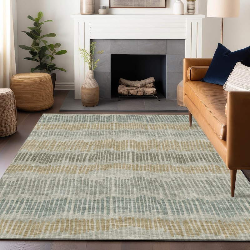 Machine Washable Indoor/ Outdoor Chantille Abstract Stripe Rug