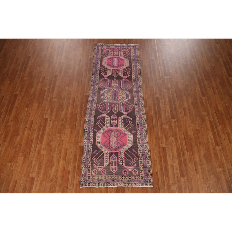 Meshkin Persian Vintage Runner Rug Handmade Wool Carpet - 3'4" x 10'0"