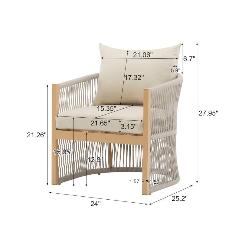 Outdoor Aluminum Lounge Chair with Rope-Weave Design