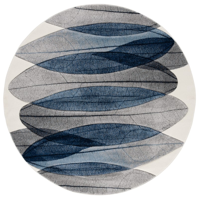 SAFAVIEH Hollywood Mergita Mid-Century Modern Abstract Rug - 6'7" Round - Ivory/Blue - Round