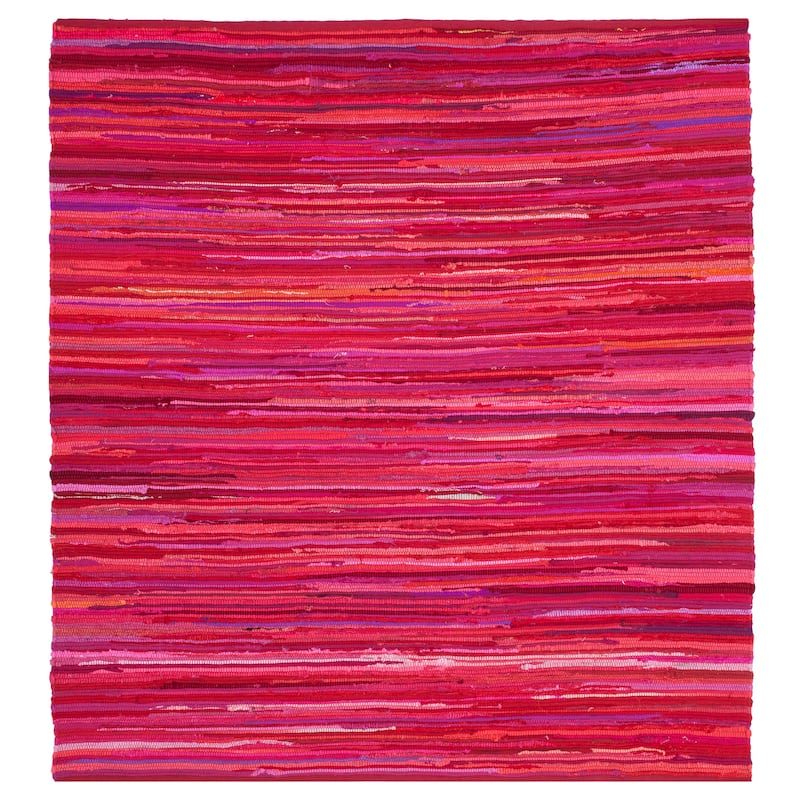 SAFAVIEH Handmade Rag Rug Sevim Casual Stripe Cotton Rug - 6' Square - Red/Multi - Square