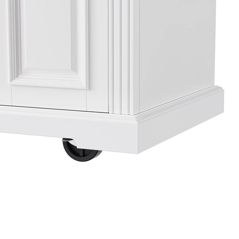 54 Inch Kitchen Island with Rubber Wood Drop Leaf and Rolling Cart Storage