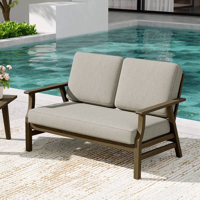 Teak Frame Outdoor Loveseat Daybed with Water-Resistant Cushions.