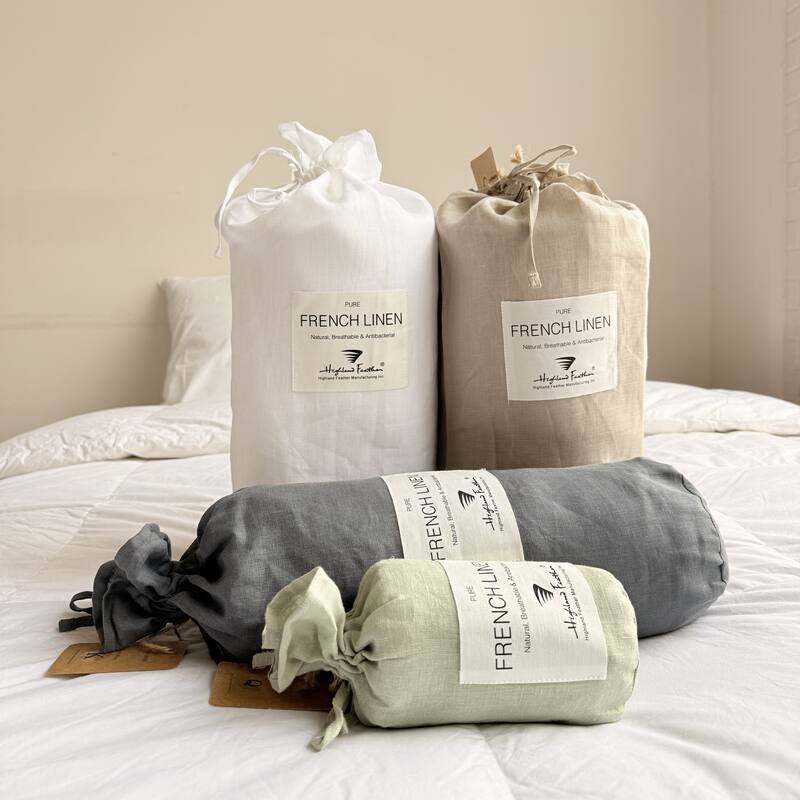 Highland Feather 100% Ultra-Soft French Linen Bedding Set - 1 Duvet Cover, 1 Fitted Sheet & 2 Pillowcases