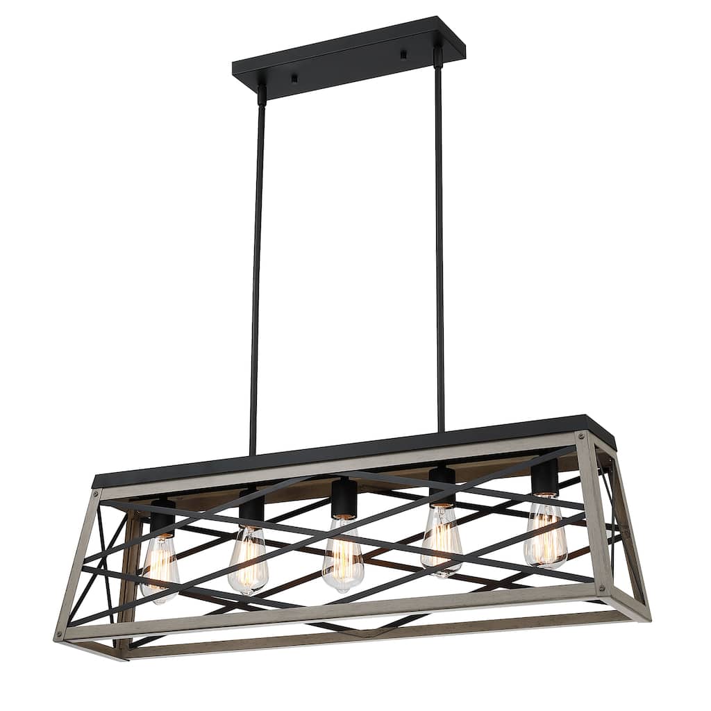 5 - Light Kitchen Island Linear Pendant Chandelier with Anchor Grey Oak finish