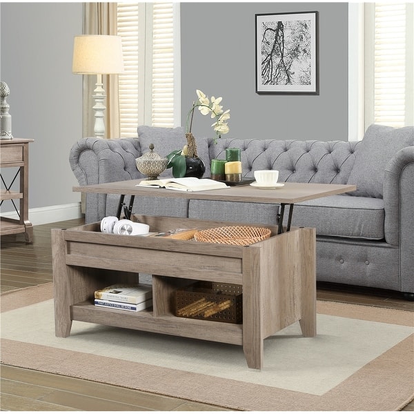 Yaheetech Lift Top Dining Coffee Table with Hidden Storage and Shelves ...