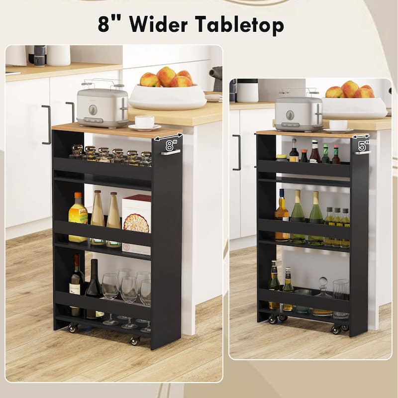Costway 4-Tier Rolling Storage Cart 8" Slim Kitchen Cart on Wheels