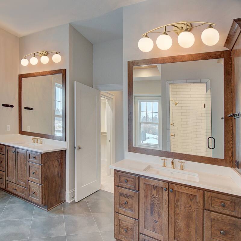 3/4-Light Dimmable Modern Brass Bathroom Vanity Light with Frosted Glass