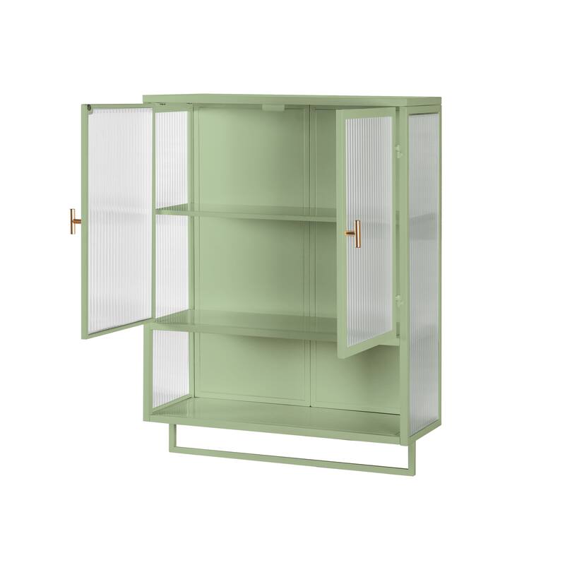 Wall-Mounted Black Sideboard with Fluted Tempered Glass, Two-Tier Storage Cabinet and Open Shelf
