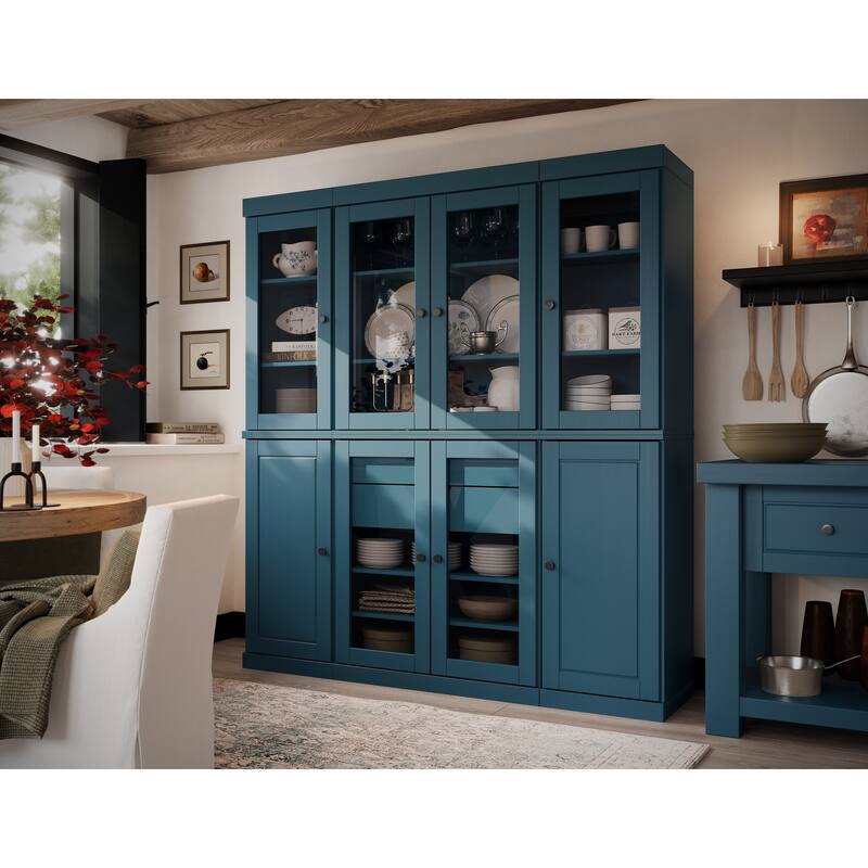 100% Solid Wood Kitchen China Pantry Buffet with Glass or Solid Wood Doors and 2-Drawer Kit by Palace Imports - 65" x 71.5"