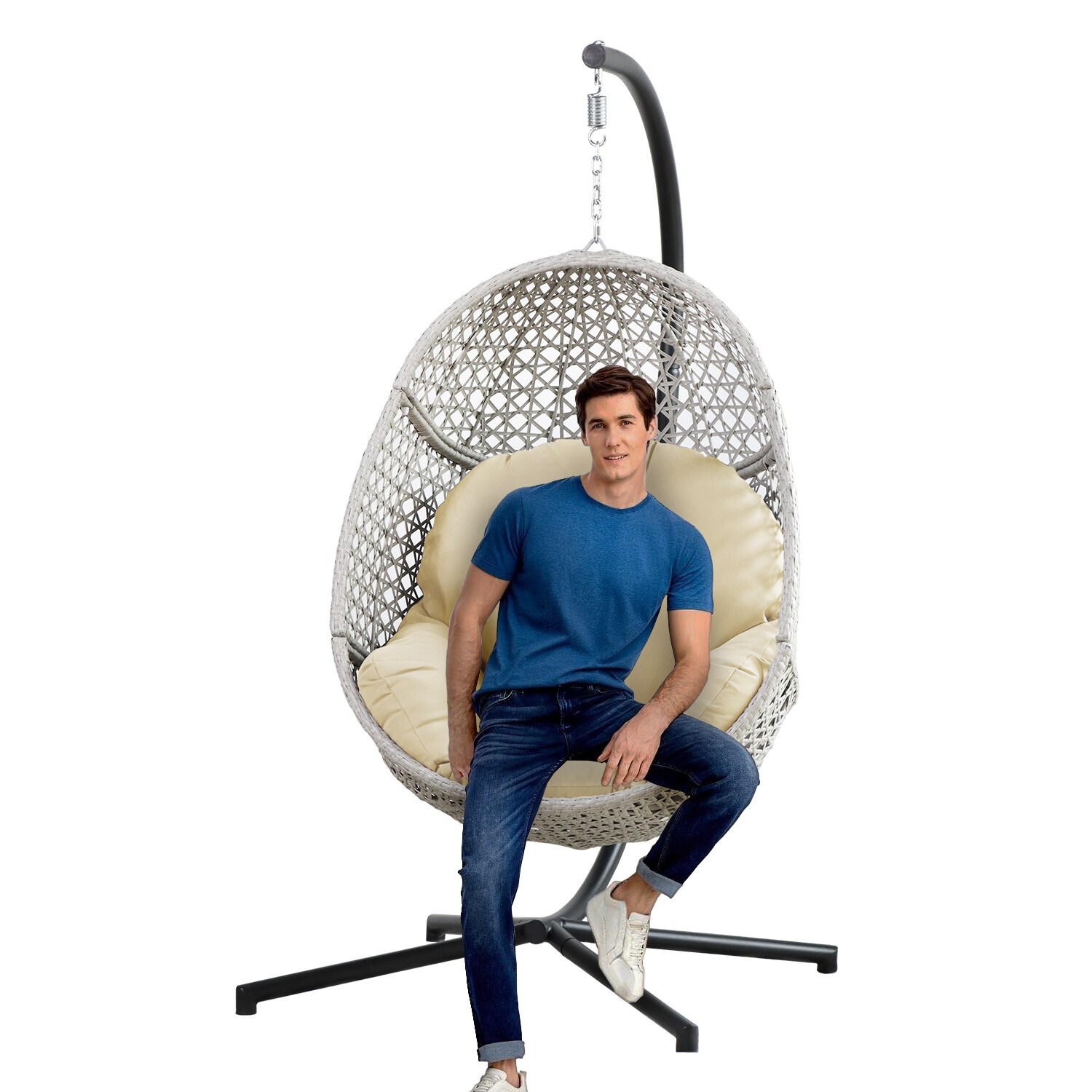 Large hanging egg chair with stand on sale