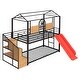 preview thumbnail 8 of 9, House-shaped Metal Bunk Bed wHouse Roof Frame, Twin Over Twin Bed, Storage Stair, Red Slide for Children Playhouse Bed, Black