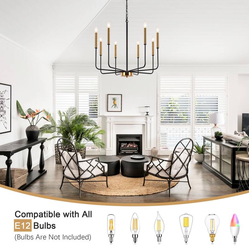 8-Light Modern Farmhouse Candle Chandelier for Kitchen Island Living Dining Room Bedroom