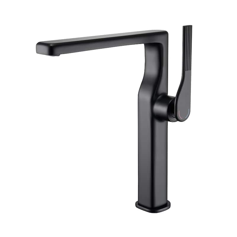 10-1/4"H Solid Brass Single-handle Bathroom Sink Faucet Optional Drain Assembly - No drain - Matte Black