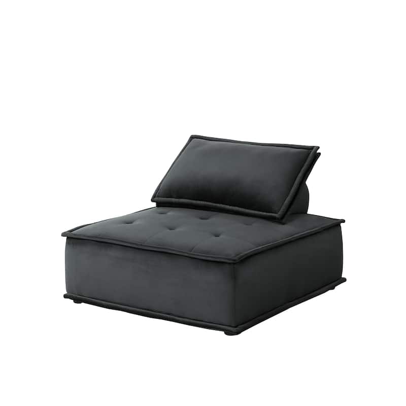 Anna 120-inch Black Velvet 4-Piece Sectional Sofa Ottoman - 120"W x 80"D x 29"H