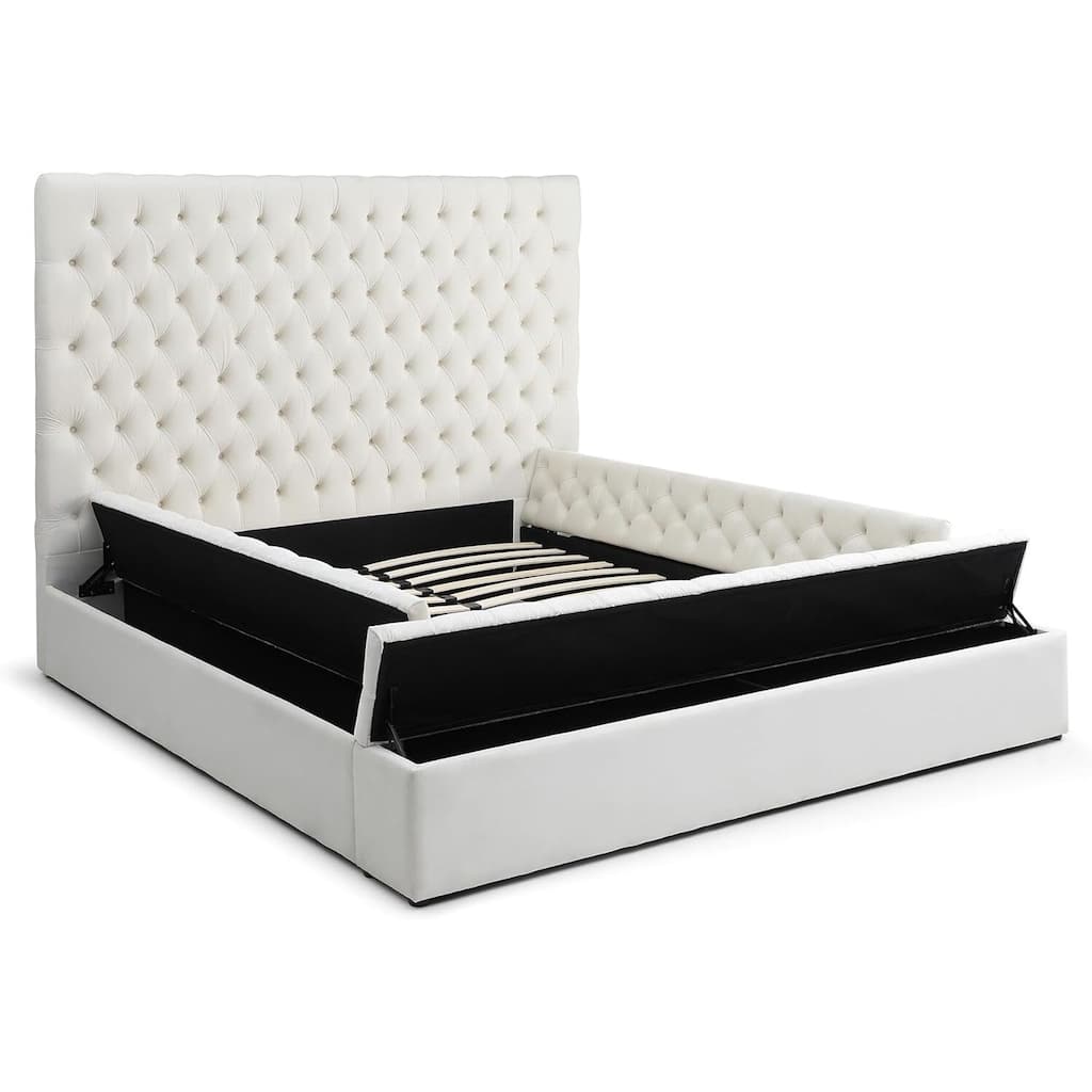 Velvet Upholstered Storage Bed with Headboard - Cream Platform Bed Frame