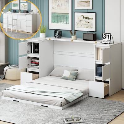 Modern Murphy Bed with Drawers, Cabinets, and USB Ports