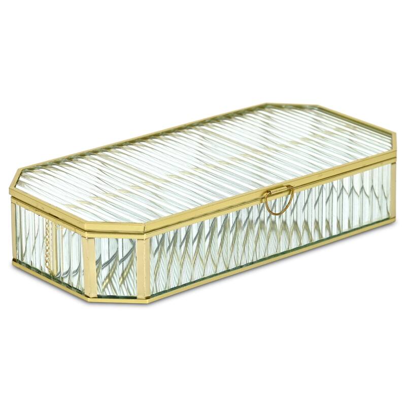 Zelara 11.6" Fluted Glass Mirrored Display Box - N/A - Gold