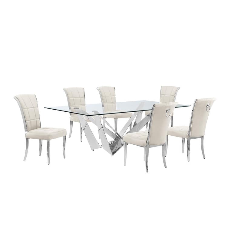 Best Quality Furniture D402/3-SC320-7 Dining Set with 94" 15mm Glass with Bevel