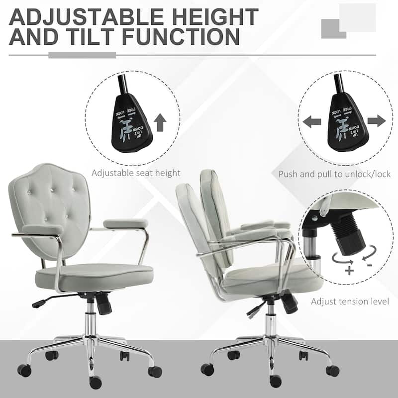 Velvet Tufted Office Chair, Cute Swivel Desk Chair, Plush Button-Tufted Vanity Chair