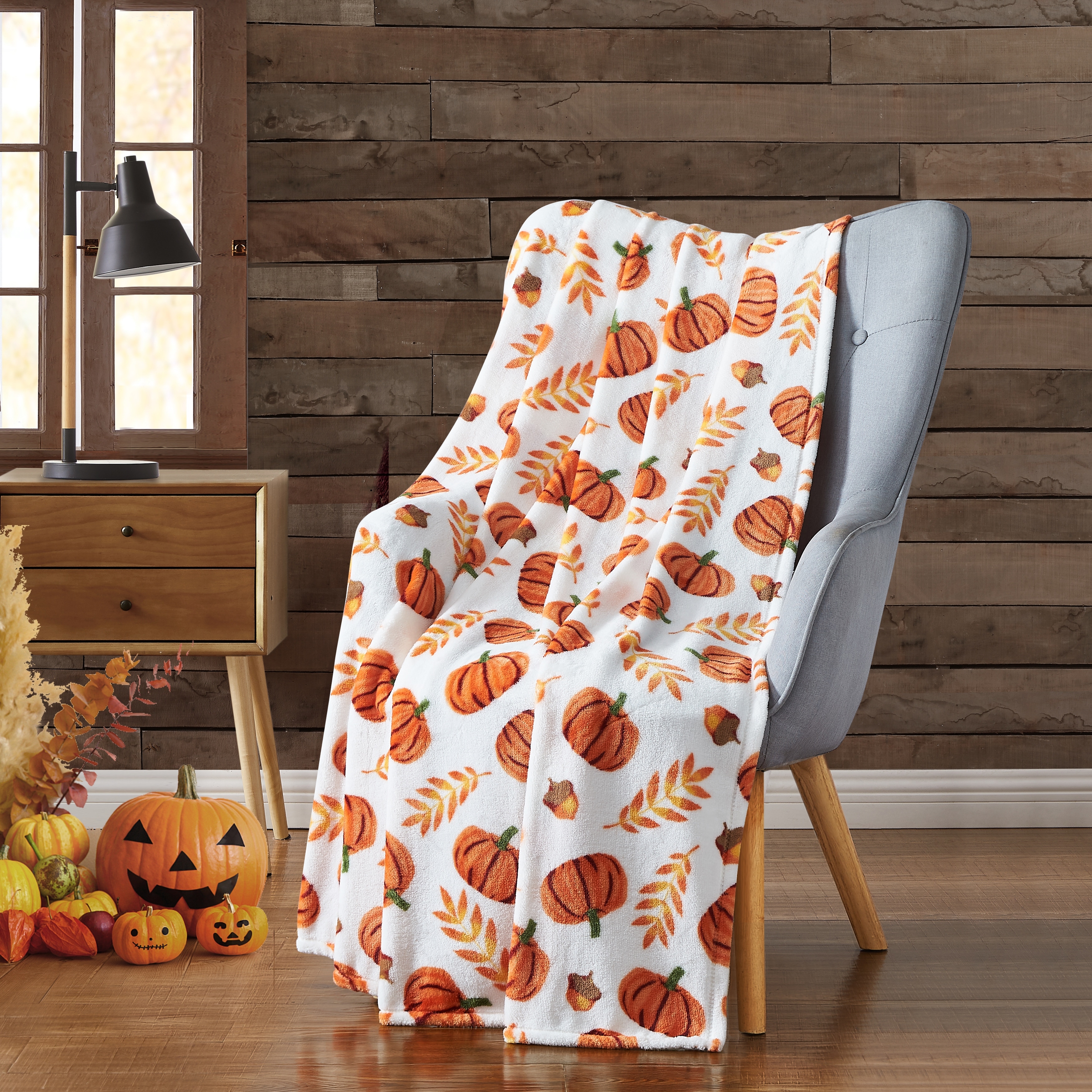 Harvest Plush Flannel Throws Pumpkins Ghosts Witches Bats 50