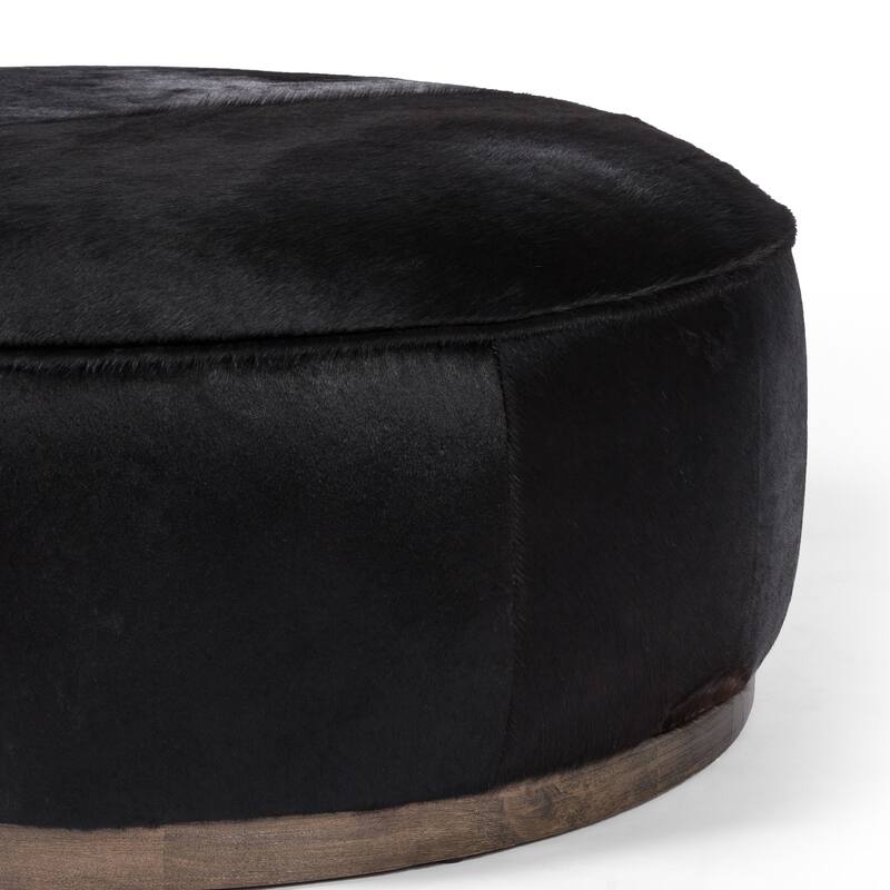 Ralphy Large Round Ottoman-Dark Hair on Hide