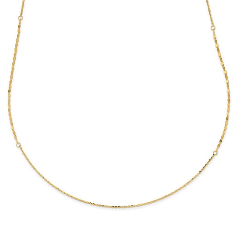 Curata 14k Italian Yellow Gold 2mm Polished and Brushed Fancy Bead Necklace, 36"