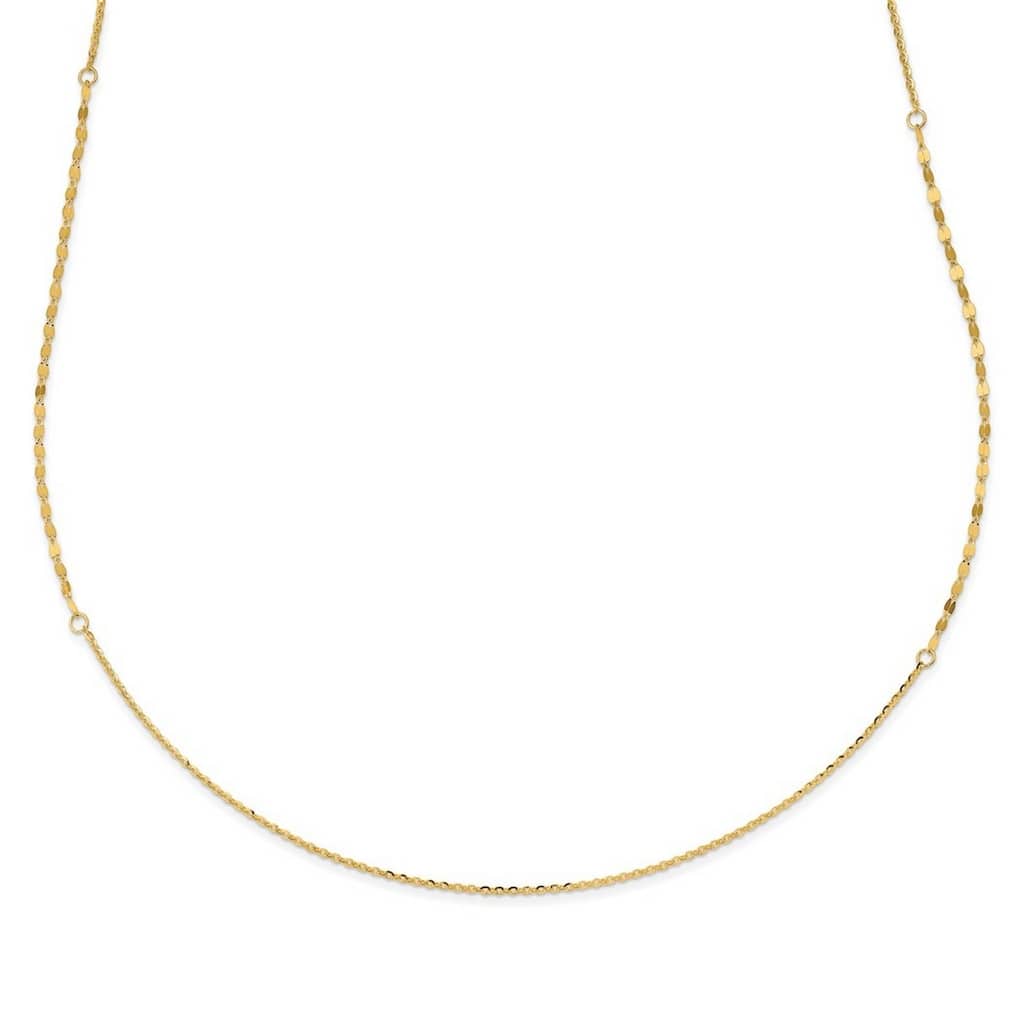 Curata 14k Italian Yellow Gold 2mm Polished and Brushed Fancy Bead Necklace, 36"