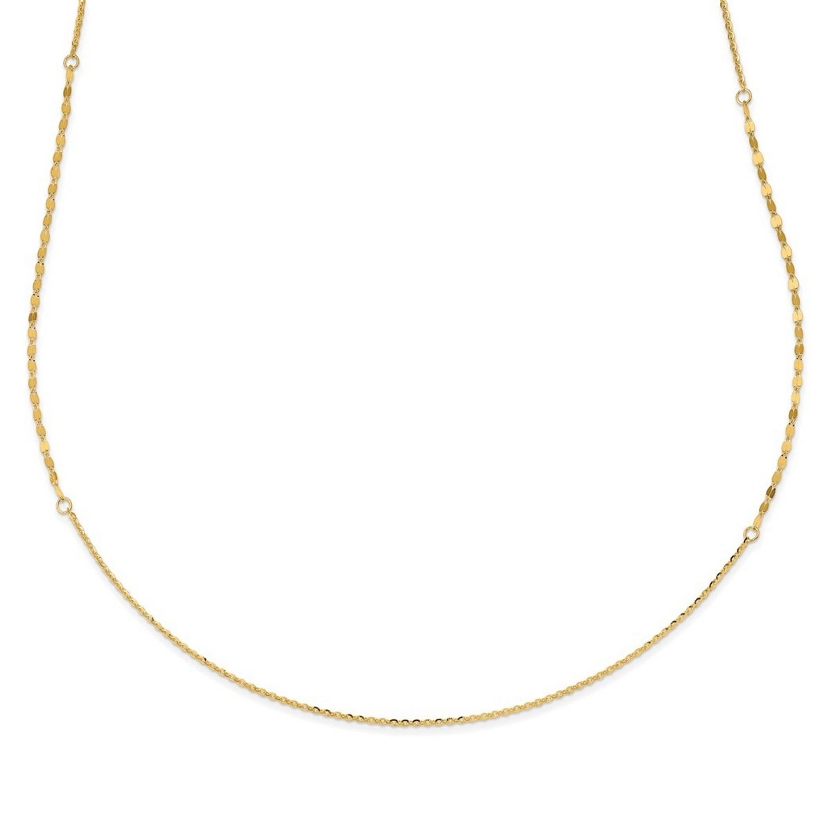 Curata 14k Italian Yellow Gold 2mm Polished and Brushed Fancy Bead Necklace, 36"