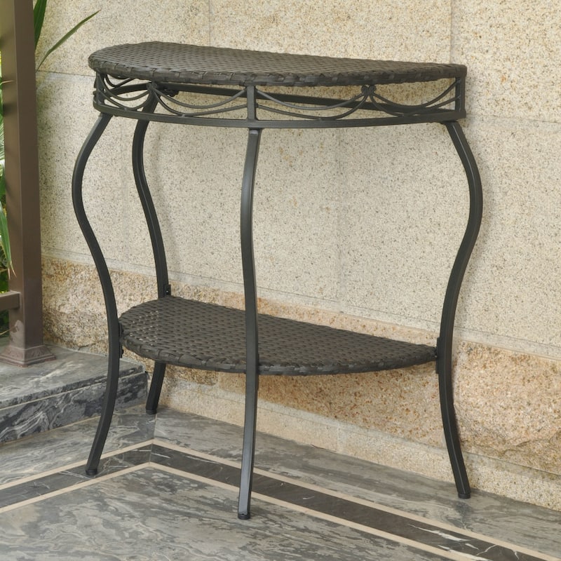 Valencia Resin Wicker Outdoor Half-moon Table - Antique Black