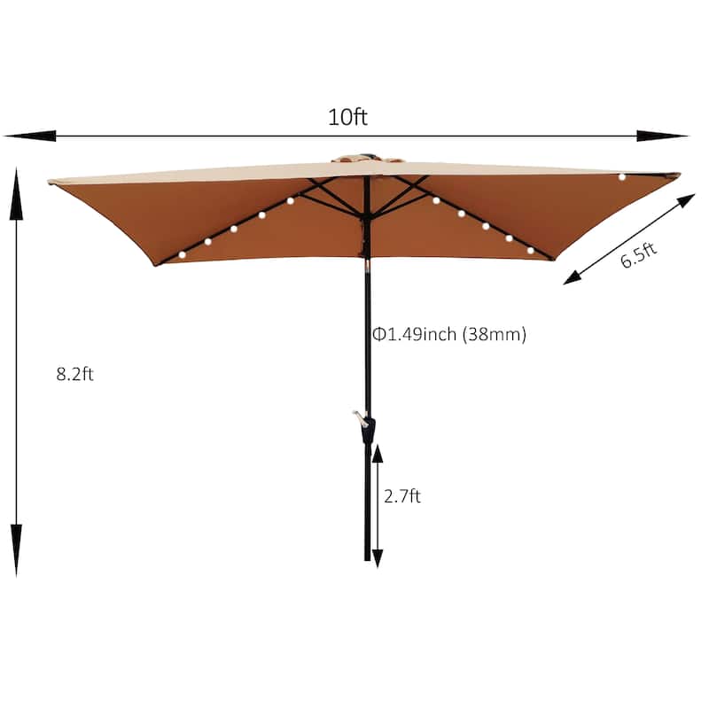 10 x 6.5t Rectangular Patio Solar LED Lighted Outdoor Market Umbrellas with Crank and Push Button Tilt for Garden Shade