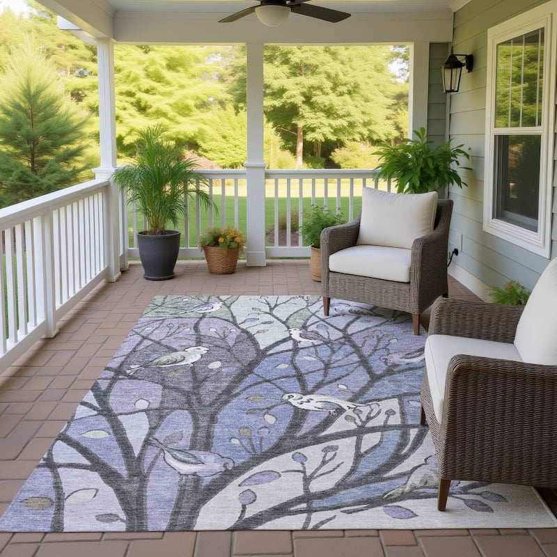 Machine Washable Indoor/ Outdoor Bird Mosaic Chantille Rug