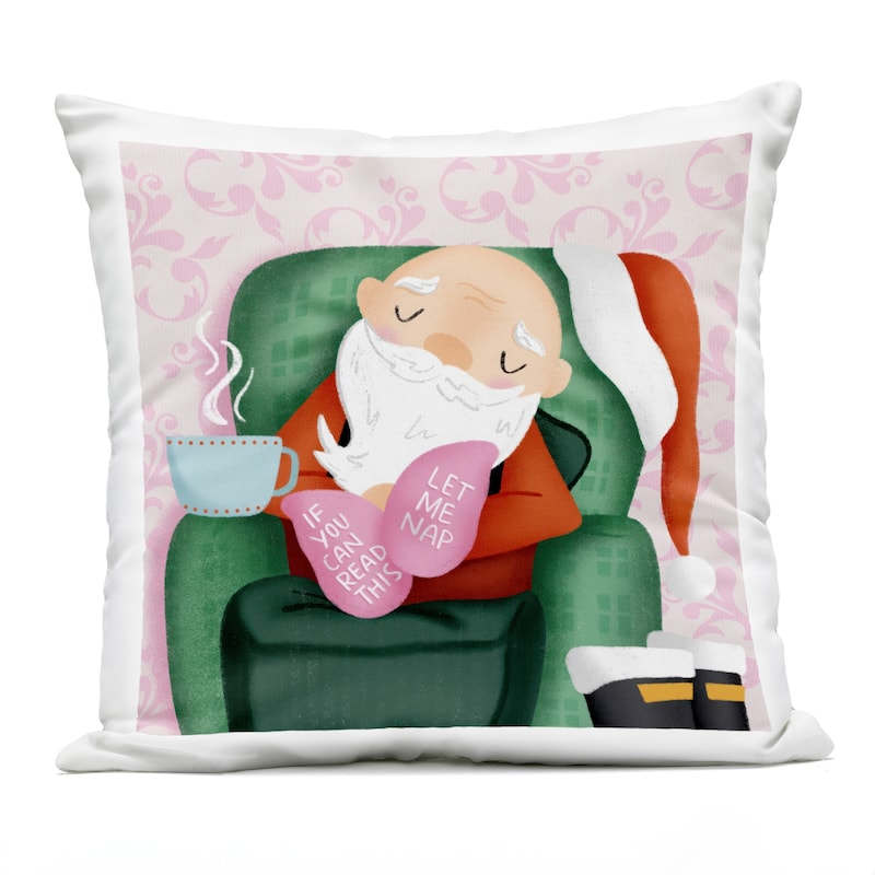 Stupell Cozy Sleeping Santa Claus Printed Outdoor Throw Pillow Design by Sarah Hickman - Accent - Polyester - Pink - Single