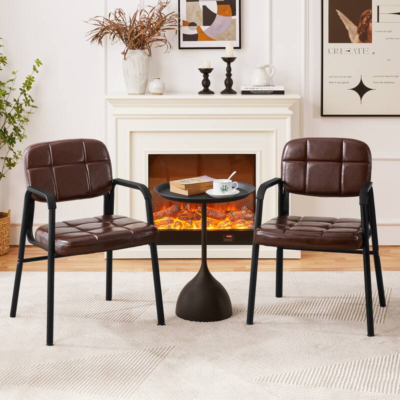 Yaheetech 2pcs Upholstered Leather Chairs with Armrest & Metal Frame