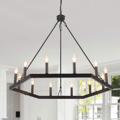 12-Light Rustic Candlestick Hanging Linear Chandelier Lighting Fixture for Kitchen Island