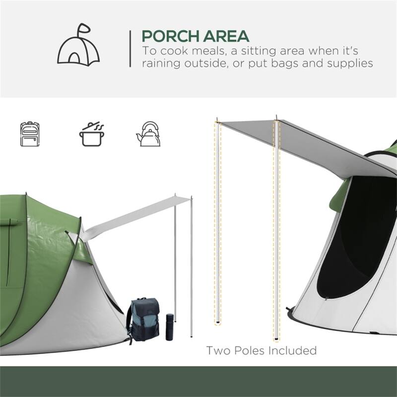 Spacious Family Camping Tent for Outdoor Adventures Quick Setup Waterproof with Porch Area - 110.2" x 81.9" x 46.1"