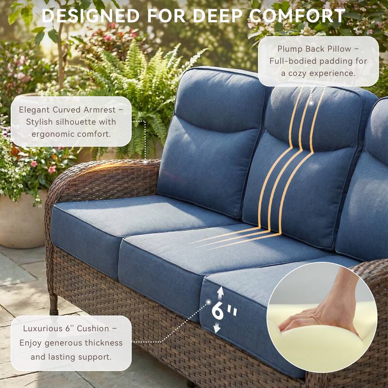 Pocassy Outdoor Wicker Patio Sofa with Swivel Chair and Coffee Table