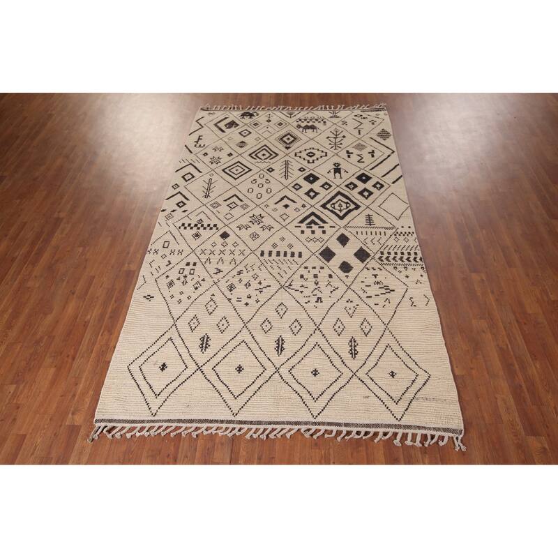 All-Over Trellis Moroccan Ivory Area Rug Handmade Wool Carpet - 6'0"x 9'11"