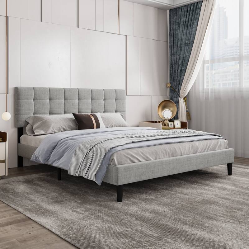 Alazyhome Square Tufted Upholstered Platform Bed Frame