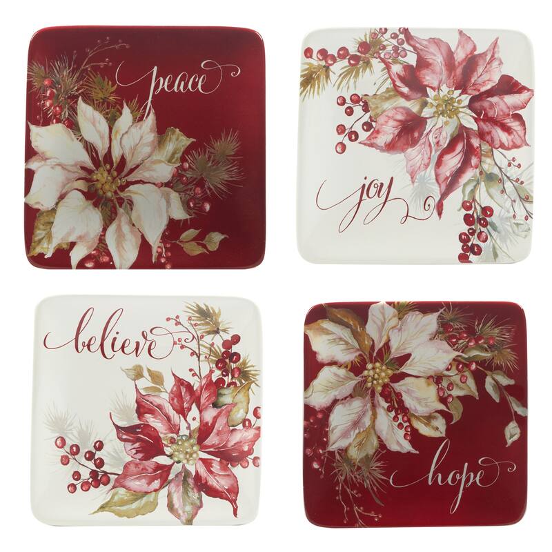 Certified International Winters Joy 6" Luncheon/Canape Plates, Set of 4 Assorted Designs - 6-inch