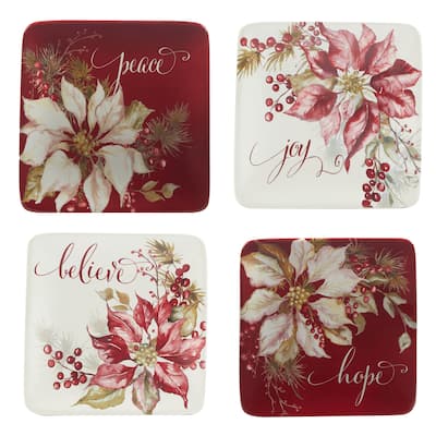 Certified International Winters Joy 6" Luncheon/Canape Plates, Set of 4 Assorted Designs - 6-inch