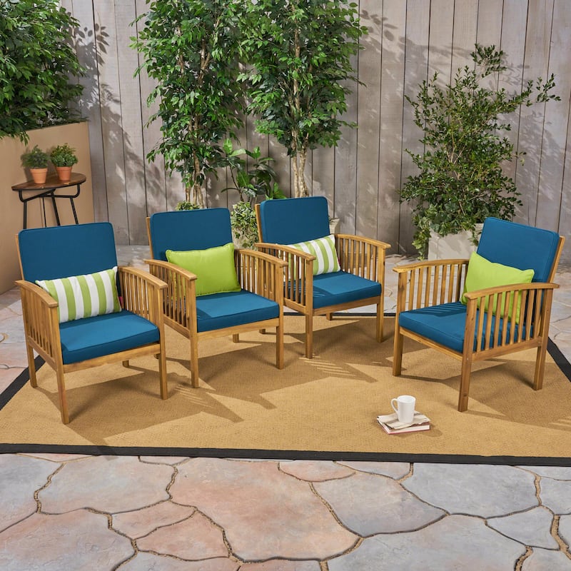 Casa Acacia Outdoor Acacia Wood Club Chairs(Set of 4) by Christopher Knight Home - Brown+Dark Teal