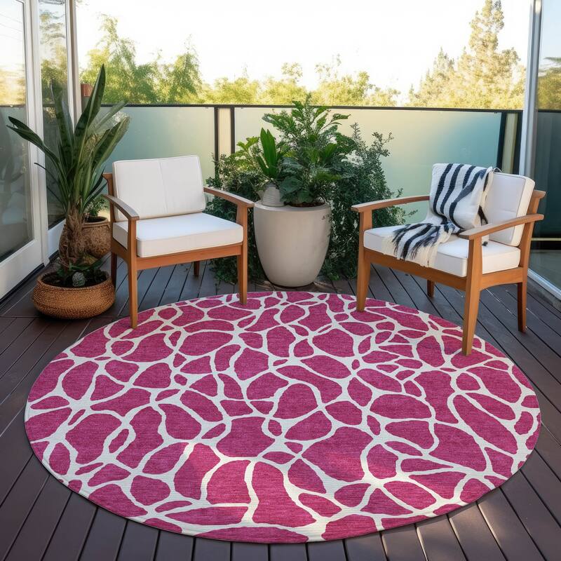 Machine Washable Indoor/ Outdoor Modern Chantille Rug - Blush - 8' x 8'