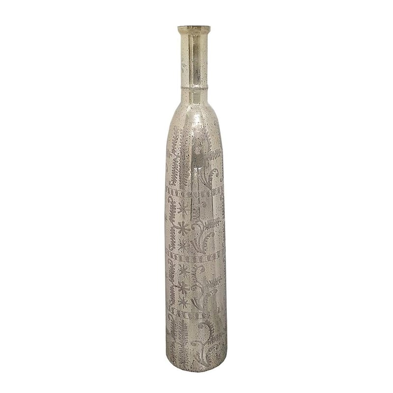 35" Silver Floral Glass Cylinder Floor Vase - 11.40