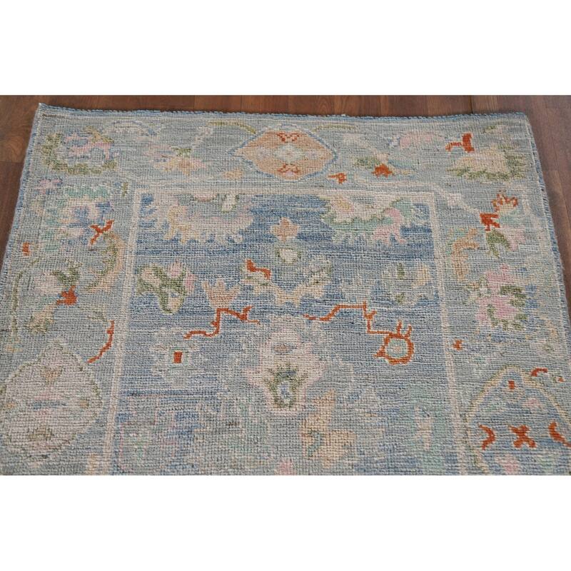 Hand Knotted Oriental 100% Wool Carpet Transitional All-Over Navy Blue & Blues Oushak Runner Rug - 9' 11'' X 2' 8''