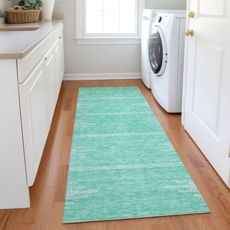 Machine Washable Indoor/ Outdoor Boho Moroccan Rug - Teal - 2'3" x 7'6"