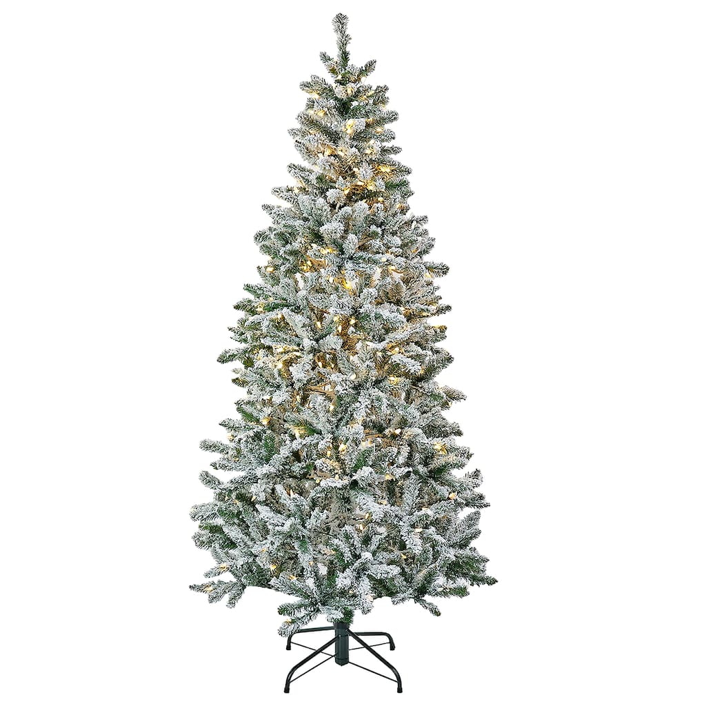 National Tree Company 6.5 ft. Snowy Chatham Slim Tree with Warm White LED Lights & PowerConnect - 6.5 Foot