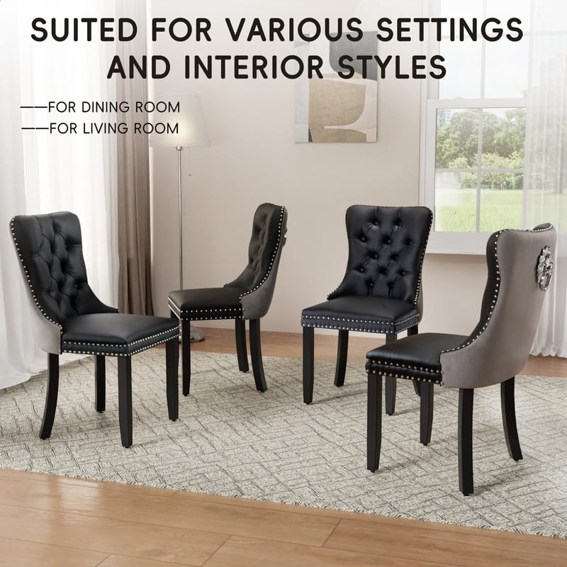 High-end Tufted Velvet Upholstered Nailhead Dining Chair Set of 6