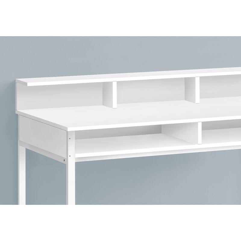 Modern Standing Computer Desk with Hutch and Storage Shelves, Sleek Metal Legs for Home Office or Study