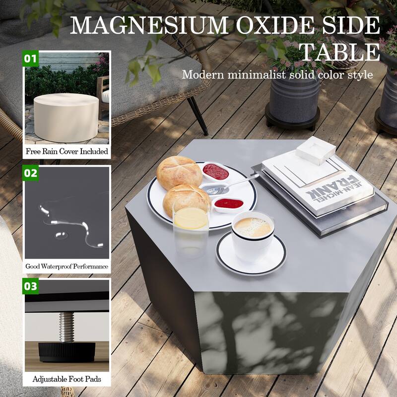 Patio Watcher 28 Inches Hexagonal Concrete Side Table for Indoor and Outdoor Use - 28" x 28"